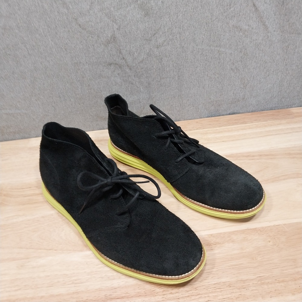 Cole Haan LunarGrand Chukka Boots Suede Mens C11185 9.5 Black Neon Yellow